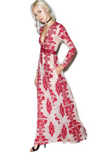 Load image into Gallery viewer, Embroidery Lace Sheer Long Sleeve Deep V Neck Boho Bohemian Beach Dress Gown
