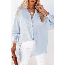 Load image into Gallery viewer, Blue Smocked Cuffed Striped Boyfriend Shirt With Pocket
