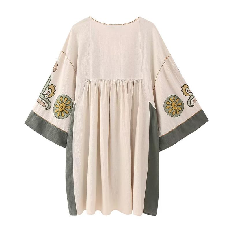 Green Embroidered Loose Mini Tunic Dress Femmefinery.store Green Embroidered Loose Mini Tunic Dress Femmefinery.store