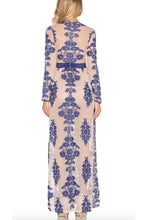 Load image into Gallery viewer, Embroidery Lace Sheer Long Sleeve Deep V Neck Boho Bohemian Beach Dress Gown
