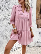 Load image into Gallery viewer, Ruched Notched Flounce Long Sleeve Mini Dress

