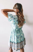 Load image into Gallery viewer, Blue Floral Print Mini Dress Sundress
