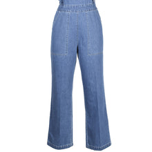 Load image into Gallery viewer, Blue Ruffled Lace-up Denim Jumpsuit
