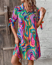 Load image into Gallery viewer, Multicolor Print Short Sleeve Button Down Shirt Dress
