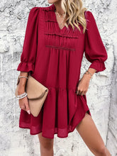 Load image into Gallery viewer, Ruched Notched Flounce Long Sleeve Mini Dress
