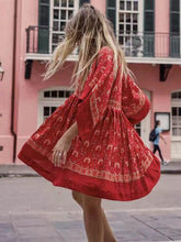 Load image into Gallery viewer, Red Bohemian Floral Tunic Dress
