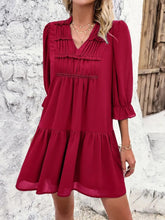 Load image into Gallery viewer, Ruched Notched Flounce Long Sleeve Mini Dress
