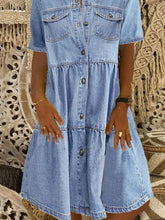 Load image into Gallery viewer, Blue Buttons Down Tiered Denim Mini Dress
