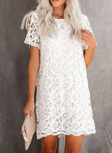 Load image into Gallery viewer, White Short Sleeve Shift Mini Lace Dress

