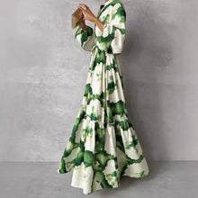 Load image into Gallery viewer, Printed Long Sleeve Ruffled Maxi Dress
