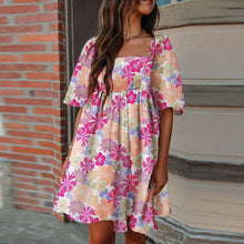Load image into Gallery viewer, Printed Square Neck Half Sleeve Mini Dress
