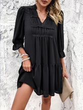 Load image into Gallery viewer, Ruched Notched Flounce Long Sleeve Mini Dress
