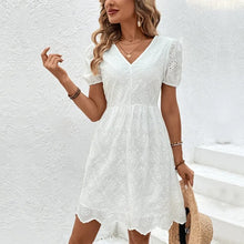 Load image into Gallery viewer, White V-Neck Lace Mini Dress
