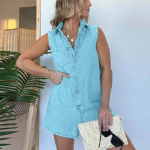 Load image into Gallery viewer, Denim Sleeveless Collared Oversized Romper
