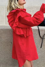 Load image into Gallery viewer, Red Flounce Asymmetrical Turndown Collar Shirt Dress
