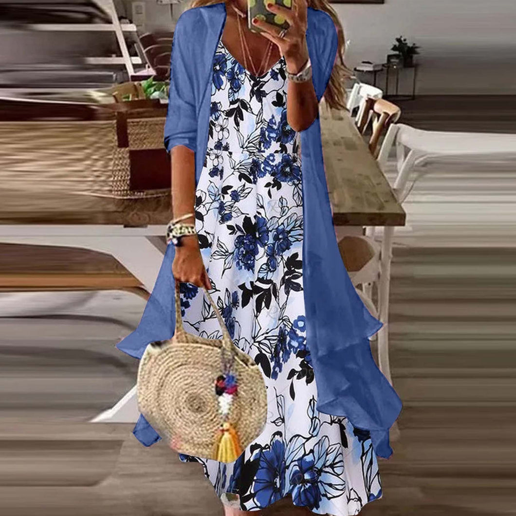 Blue Print Maxi Dress Two Piece Dress