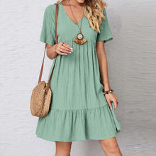 Load image into Gallery viewer, Ruched V-Neck Short Sleeve Mini Dress
