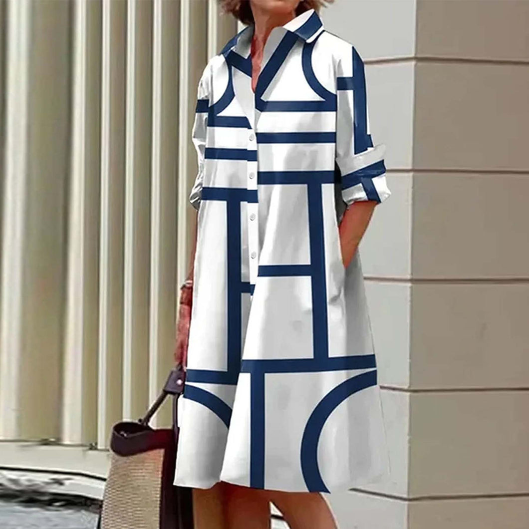 Collar Print Button Down Mini Dress