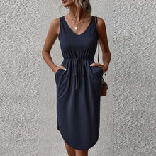 Load image into Gallery viewer, Essential V-neck Sleeveless Pockets Midi Dress
