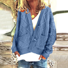 Load image into Gallery viewer, Blue Pockets Buttons Long Sleeve Oversize Cardigan Sweater
