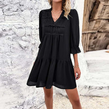 Load image into Gallery viewer, Ruched Notched Flounce Long Sleeve Mini Dress
