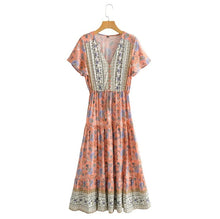 Load image into Gallery viewer, Pink Print Tiered Maxi Dress
