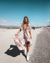 Load image into Gallery viewer, Boho Beige Floral Print High Low Dress
