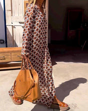 Load image into Gallery viewer, Brown Geometric Print Long Sleeve Maxi Dress
