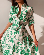 Load image into Gallery viewer, Green Collar Long Sleeve Floral Midi Dress
