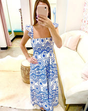 Load image into Gallery viewer, Blue Embroidery Hollow Out Midi Dress
