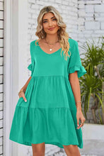 Load image into Gallery viewer, V-Neck Flounce Sleeve Tiered Dress
