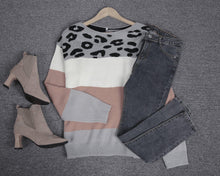 Load image into Gallery viewer, Leopard  Striped Long Sleeve Sweater
