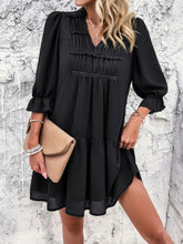 Load image into Gallery viewer, Ruched Notched Flounce Long Sleeve Mini Dress
