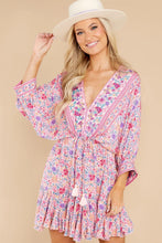 Load image into Gallery viewer, Boho Pink Deep V-neck Floral Mini Dress
