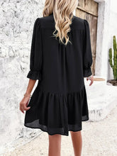 Load image into Gallery viewer, Ruched Notched Flounce Long Sleeve Mini Dress
