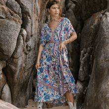 Load image into Gallery viewer, Boho Floral Peacock Print Long Dress
