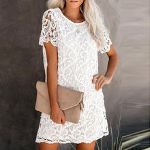 Load image into Gallery viewer, White Short Sleeve Shift Mini Lace Dress
