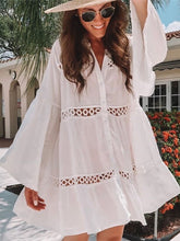 Load image into Gallery viewer, White Hollow Out Lace Patchwork Dress Coverup
