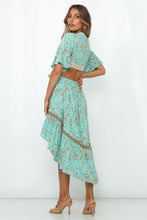 Load image into Gallery viewer, Boho Blue Floral Print High Low Dress
