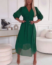 Load image into Gallery viewer, Simple V-neck Long Sleeve Midi Dress
