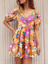 Load image into Gallery viewer, Floral Puff Sleeve Hollow Out Waist Mini Dress
