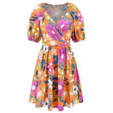 Load image into Gallery viewer, Floral Puff Sleeve Hollow Out Waist Mini Dress
