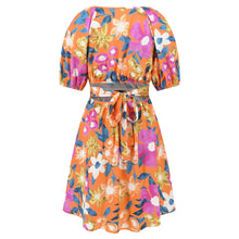 Load image into Gallery viewer, Floral Puff Sleeve Hollow Out Waist Mini Dress

