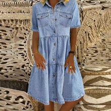 Load image into Gallery viewer, Blue Buttons Down Tiered Denim Mini Dress
