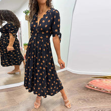 Load image into Gallery viewer, Black Dots Print Short Sleeve Midi Dress
