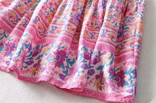 Load image into Gallery viewer, Pink Floral Print Cotton Short Sleeve Flowy Midi Dress
