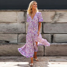 Load image into Gallery viewer, Boho Floral Print Short Sleeves Midi Dress
