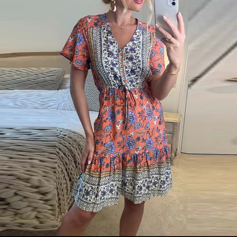 Pink Floral Print Mini Dress Sundress