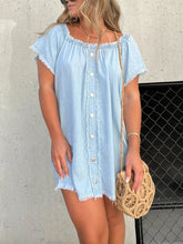 Load image into Gallery viewer, Short Sleeve Elastic Neck Casual Mini Denim Dress
