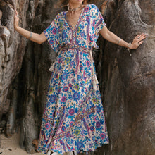 Load image into Gallery viewer, Boho Floral Peacock Print Long Dress
